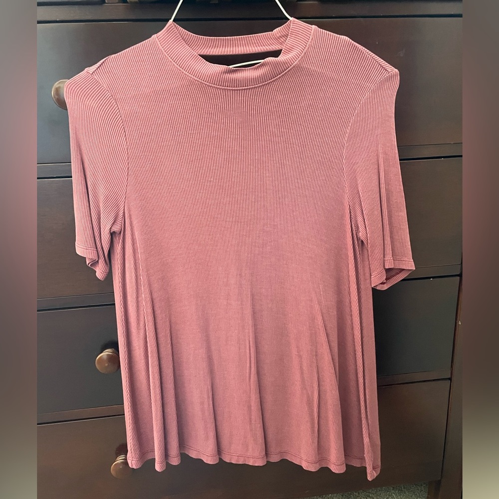 High neck, flowy tee with open back